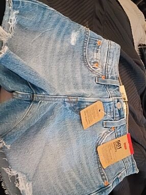 Levi's light blue distressed denim shorts